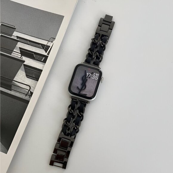 Apple Watch Band Luxury Adjustable Stylish Strap Silver Stainless Chain Black - Picture 4 of 7